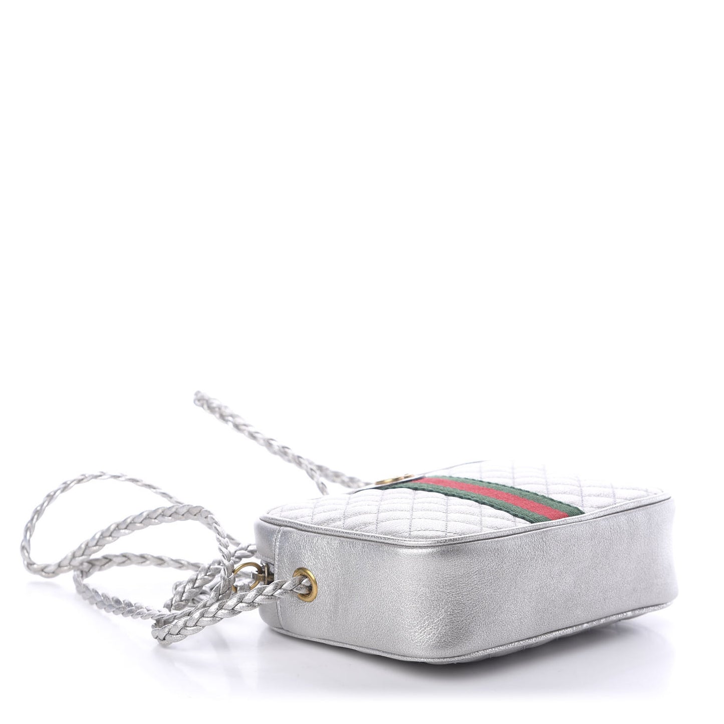 Laminated Nappa Web Trapuntata Mini GG Shoulder Bag Argento