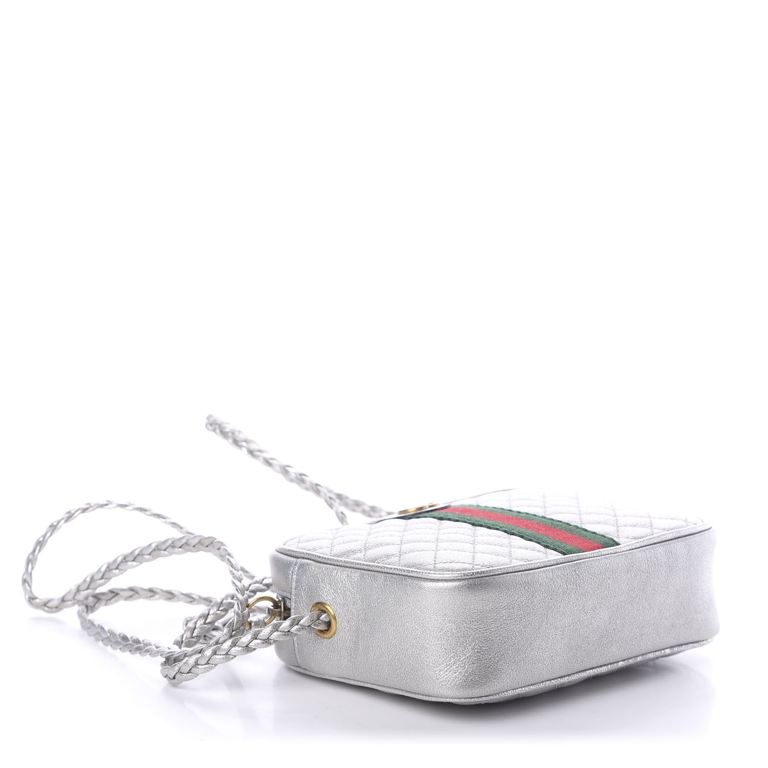 Gucci Laminated Nappa Web Trapuntata Mini GG Shoulder Bag Argento 3 of 7