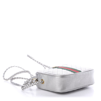 Gucci Laminated Nappa Web Trapuntata Mini GG Shoulder Bag Argento 3 of 7