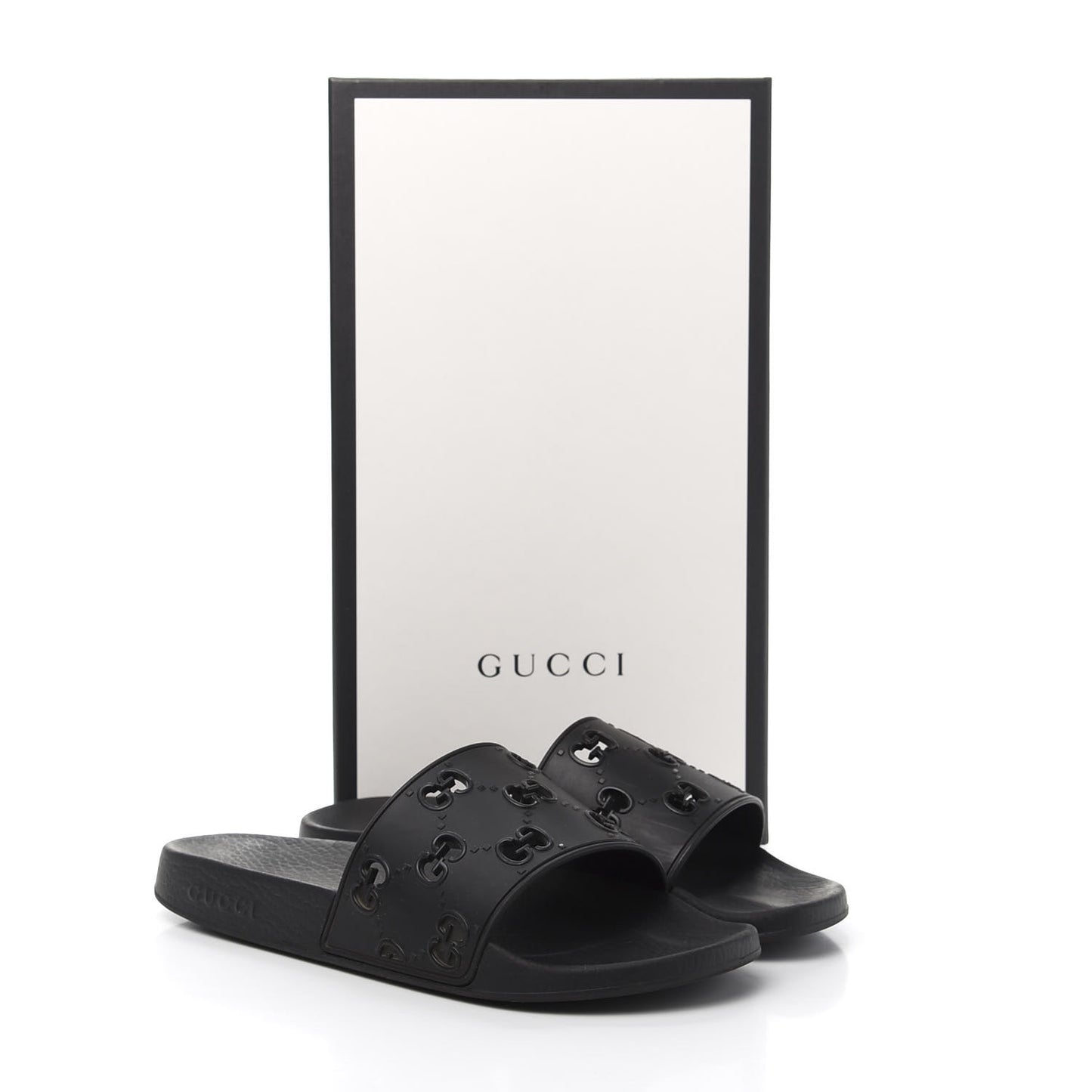 Rubber GG Monogram Mens Slide Sandals 8 Black