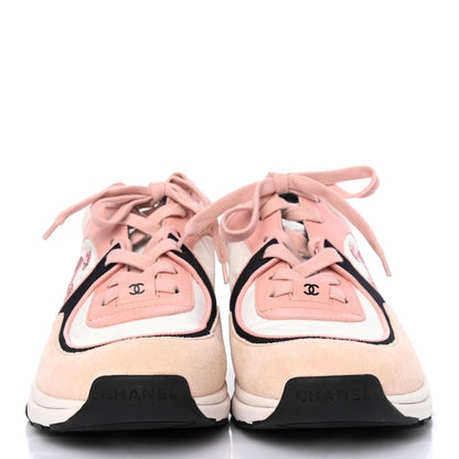 Chanel Nylon Lambskin Suede Calfskin CC Sneakers 39 Pink White Black 2 of 7
