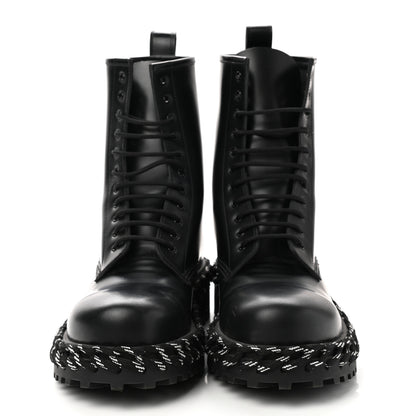 Balenciaga Calfskin Woven Detail Mens Combat Boots 40 Black 2 of 8
