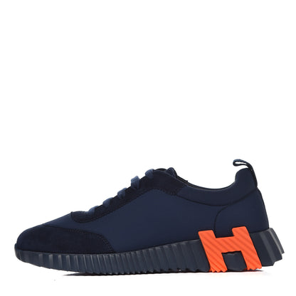 Hermes Technical Jersey Suede Goatskin Bouncing Sneakers 38 Marine 1 of 10