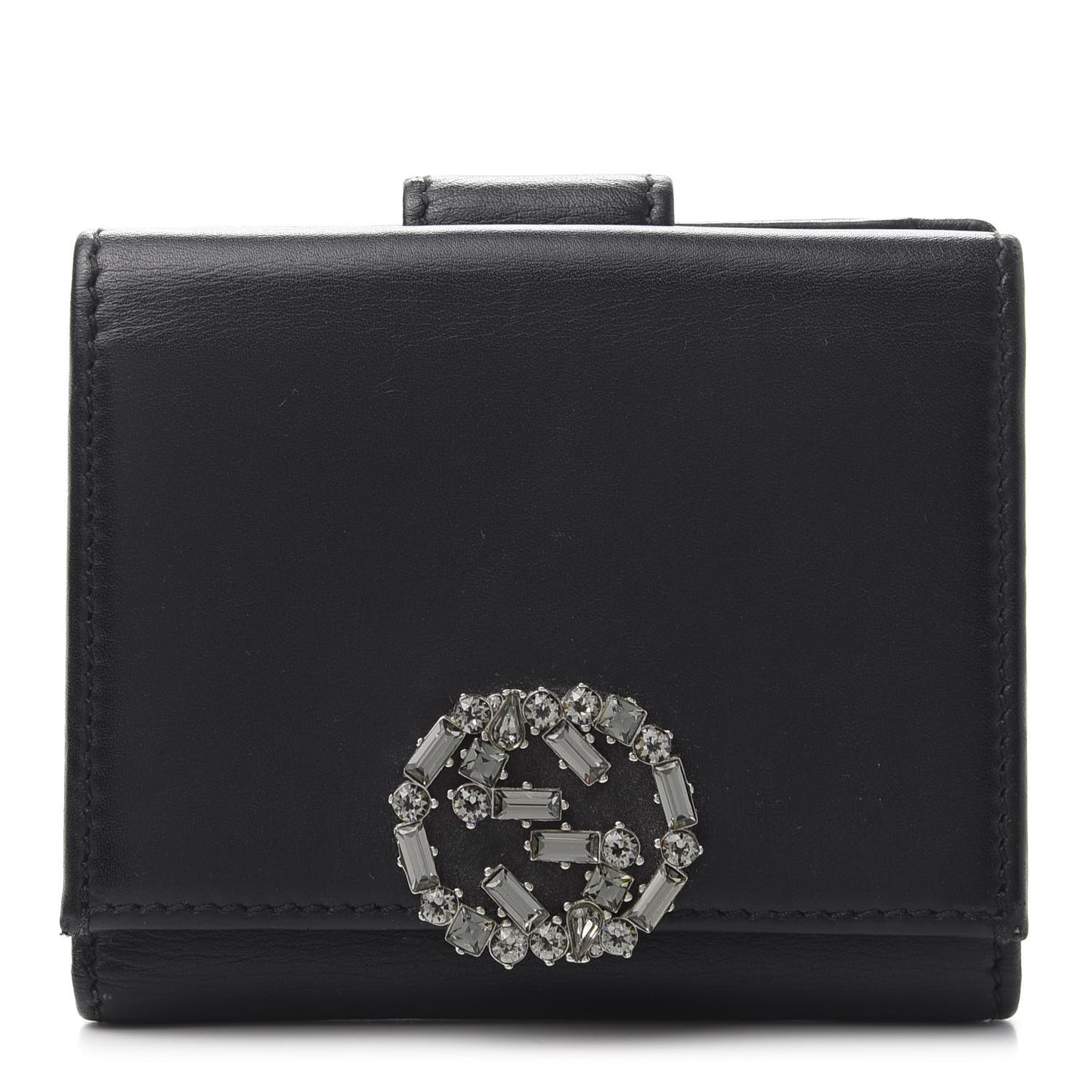 Calfskin Swarovski Crystal Mini GG Sparkling French Flap Wallet Black