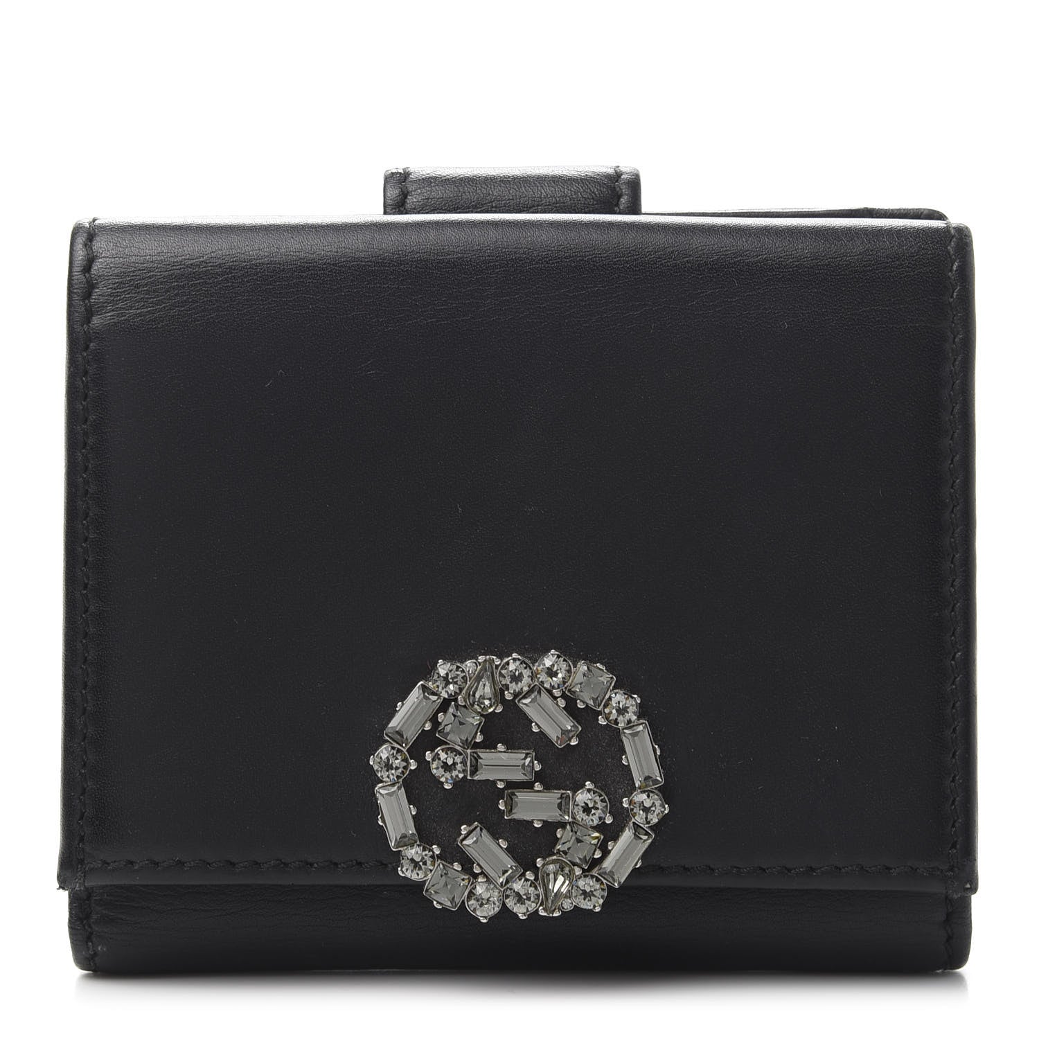 Gucci Calfskin Swarovski Crystal Mini GG Sparkling French Flap Wallet Black 1 of 12