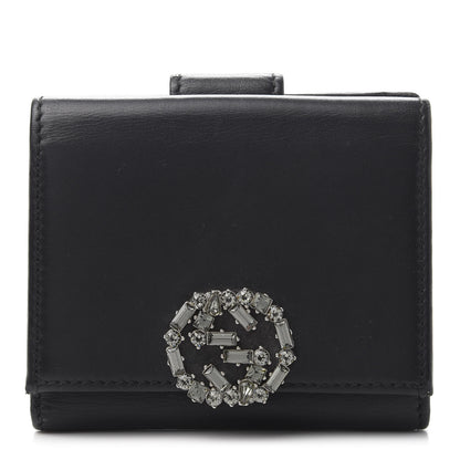 Gucci Calfskin Swarovski Crystal Mini GG Sparkling French Flap Wallet Black 1 of 12