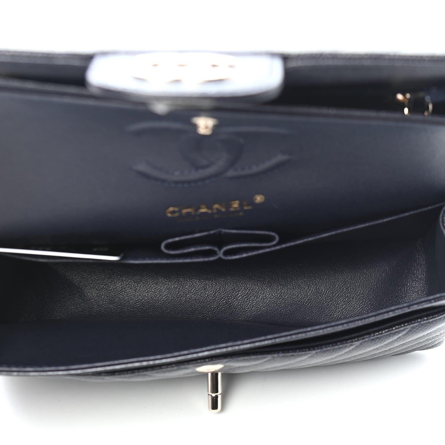 Chanel Caviar Chevron Quilted Small Double Flap Navy Blue 5 of 9