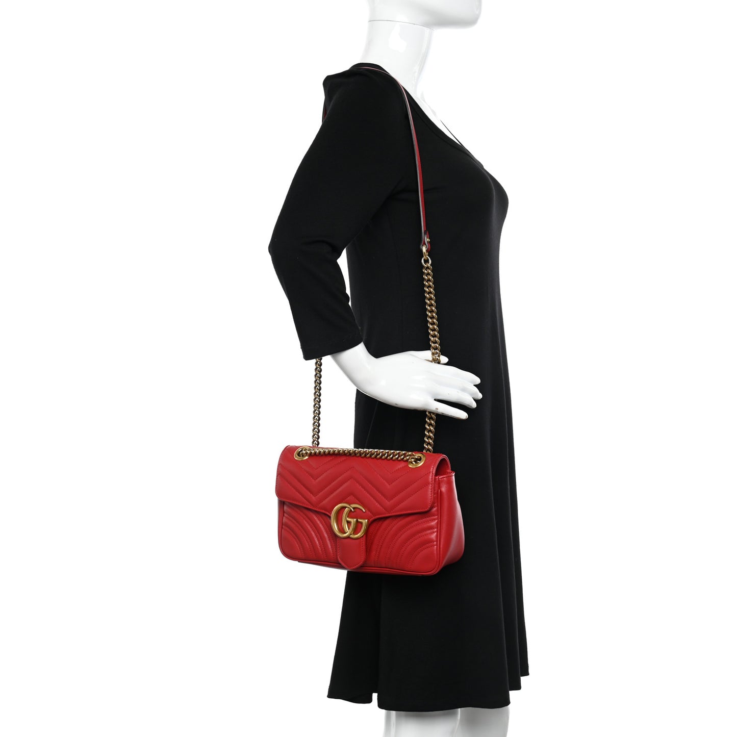 Calfskin Matelasse Small GG Marmont Shoulder Bag Hibiscus Red