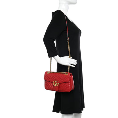 Gucci Calfskin Matelasse Small GG Marmont Shoulder Bag Hibiscus Red 3 of 11