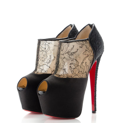 Christian Louboutin Satin Lace Chantilly Astrakan Aeronotoc 160 Bootie 36.5 Black 3 of 7