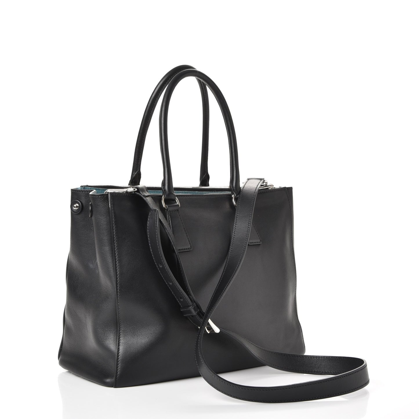 City Calf Bi-Color Medium Galleria Double Zip Tote Black Celeste