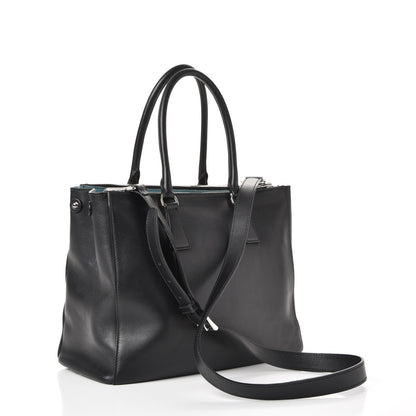 Prada City Calf Bi-Color Medium Galleria Double Zip Tote Black Celeste 4 of 10