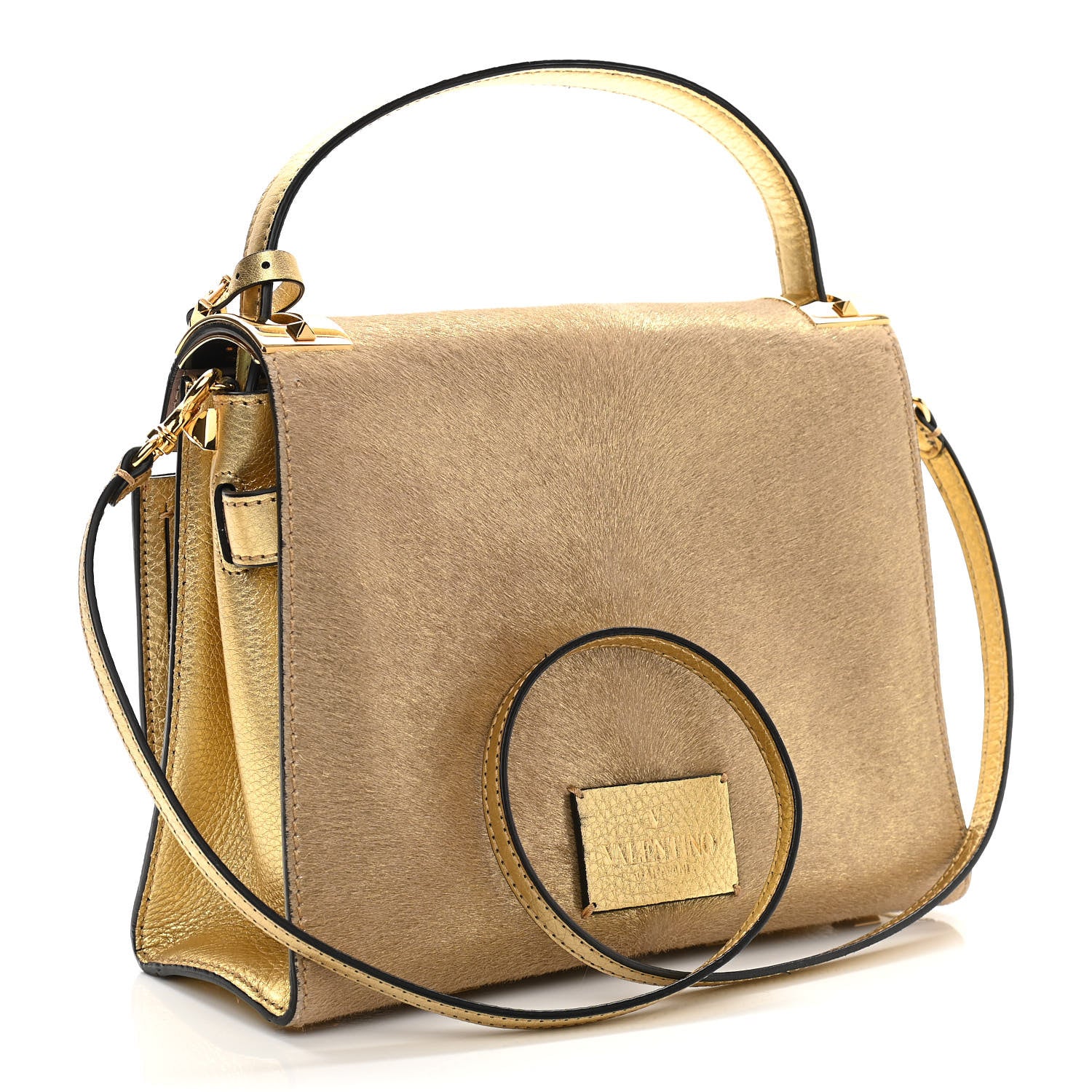 Valentino Garavani Metallic Calf Hair Small My Rockstud Frame Bag Gold 3 of 19