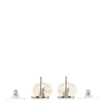 Chanel Crystal Pearl CC Drop Earrings Silver Pearly White 3 of 5