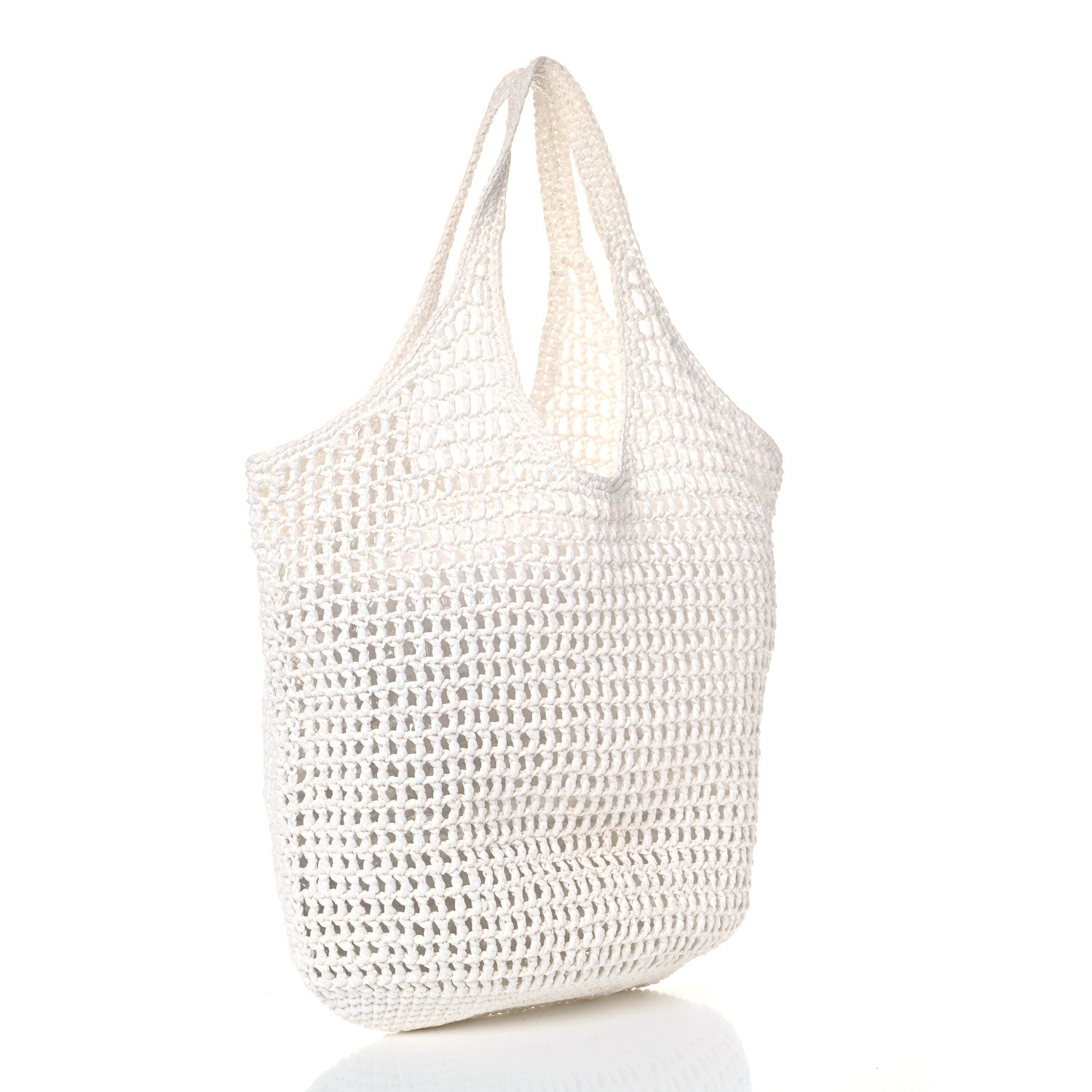 Prada Yarn Raffia Effect Crochet Logo Embroidered Shopping Tote Bag White 3 of 10