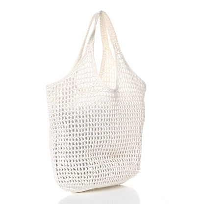 Prada Yarn Raffia Effect Crochet Logo Embroidered Shopping Tote Bag White 3 of 10