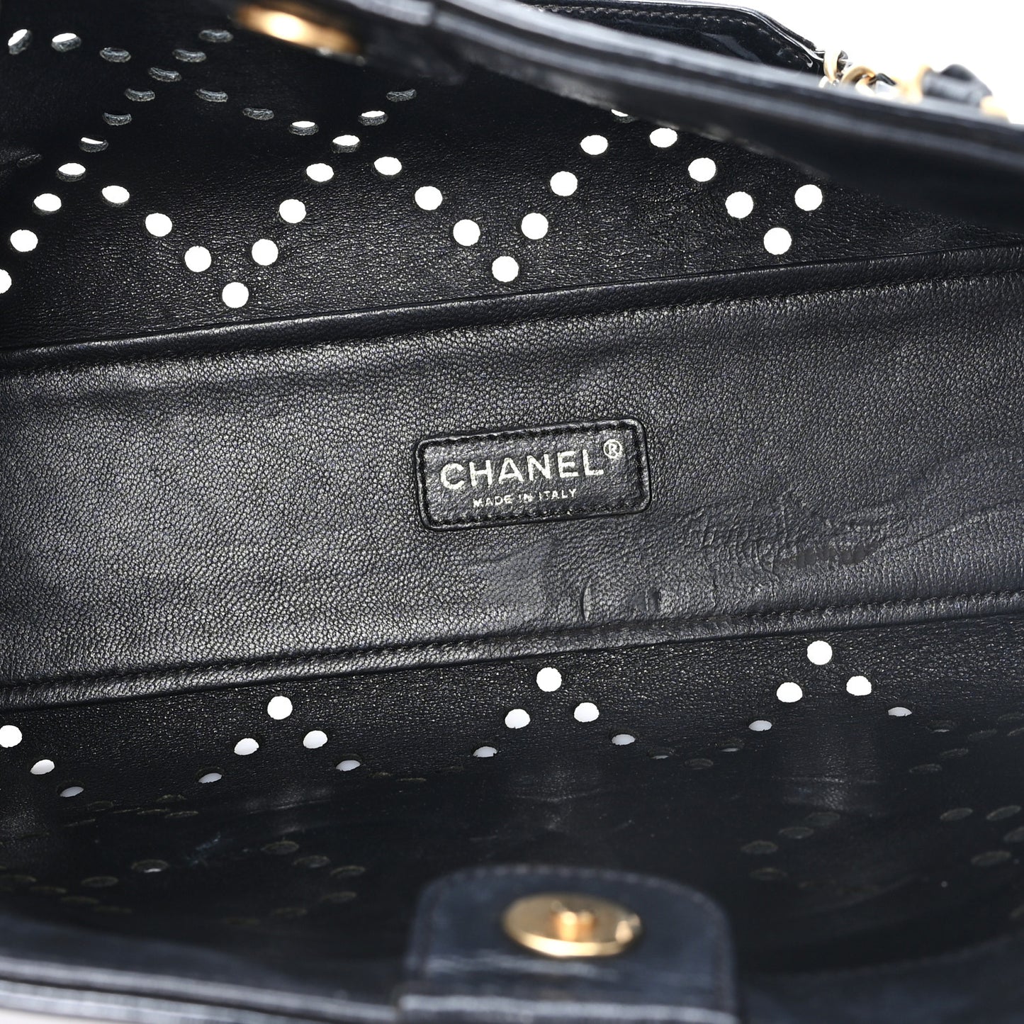 Patent Perforated CC Shopping Tote Black