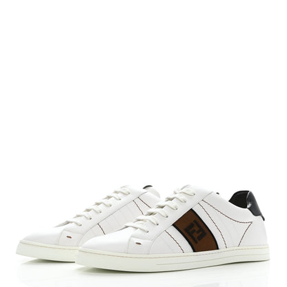 Fendi Calfskin Fabric Jacquard FF Mens Low Top Sneakers 8 White Black 3 of 8