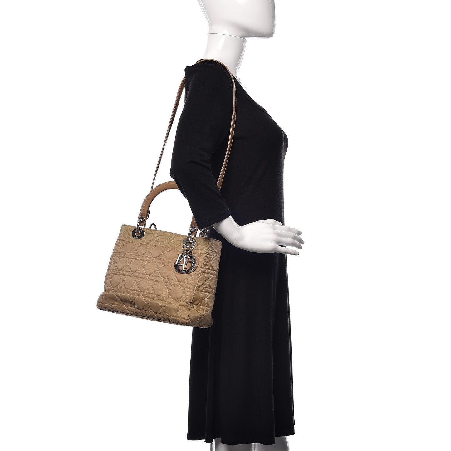 Nylon Cannage Medium Lady Dior Beige