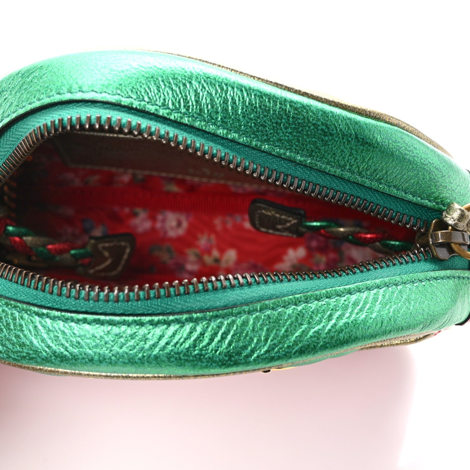 Gucci Laminated Nappa Trapuntata Mini Zumi Dome Shoulder Bag Rosso Jasmine Green Rame 5 of 11