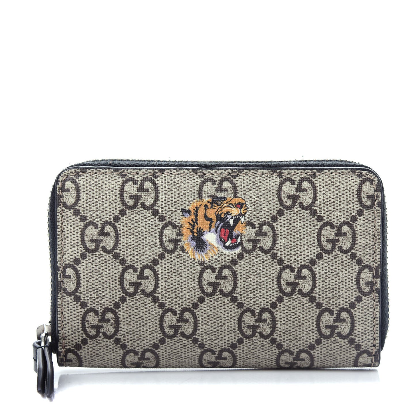 GG Supreme Monogram Tiger Print Zip Around Card Case Black
