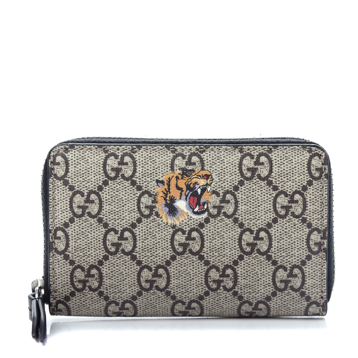Gucci GG Supreme Monogram Tiger Print Zip Around Card Case Black 1 of 6