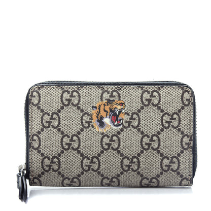 Gucci GG Supreme Monogram Tiger Print Zip Around Card Case Black 1 of 6