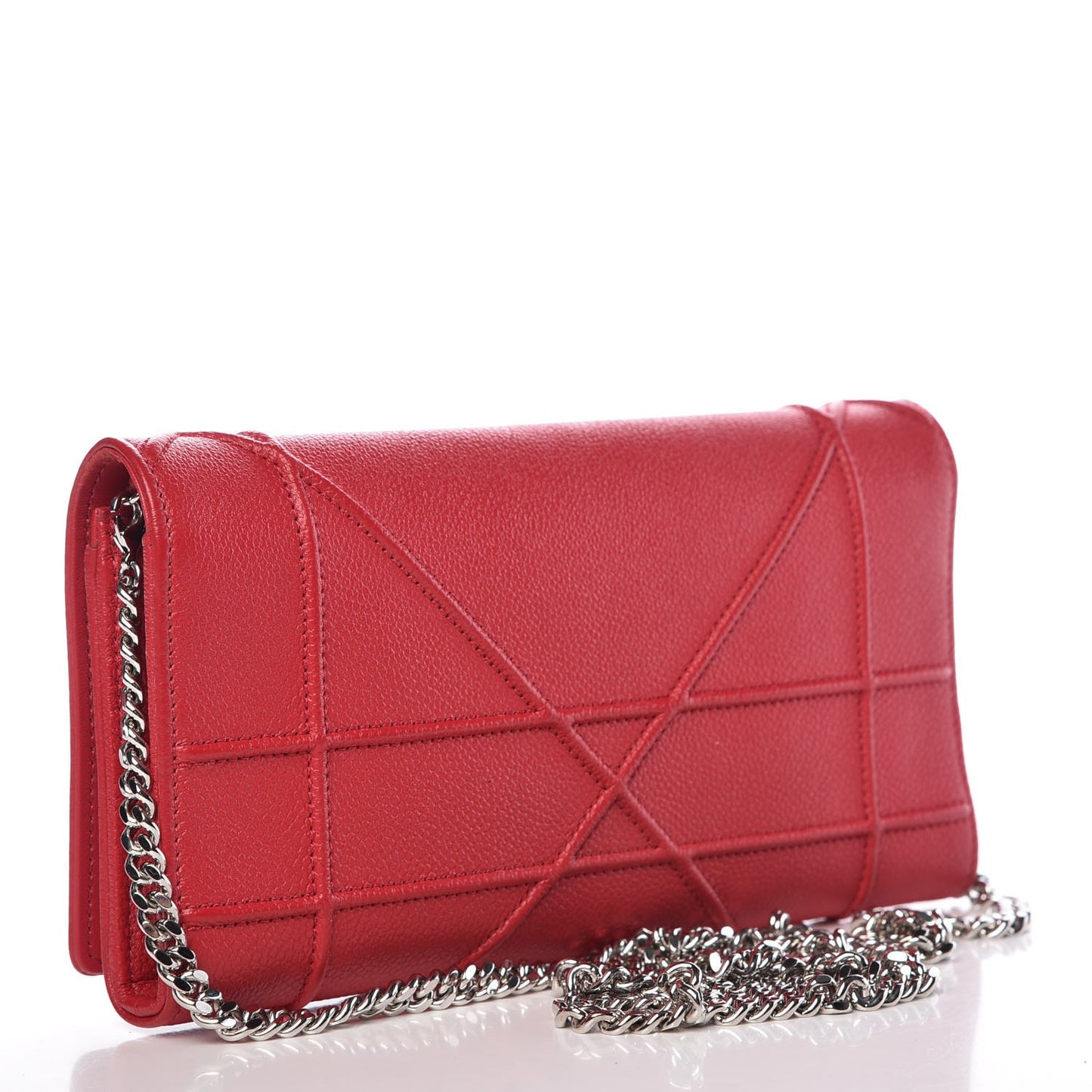 Grained Calfskin Diorama Croisiere Chain Wallet Red
