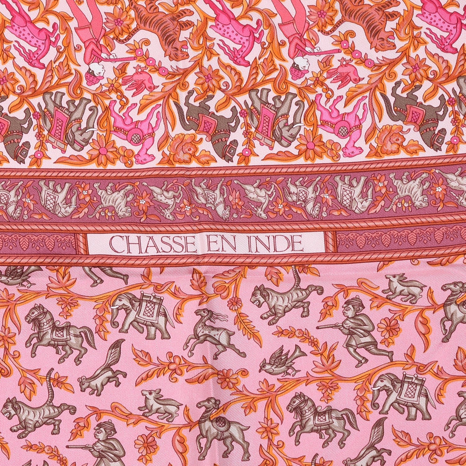 Hermes Silk Chasse En Inde Scarf 90 Cuivre Rose Vieux Rose 4 of 6