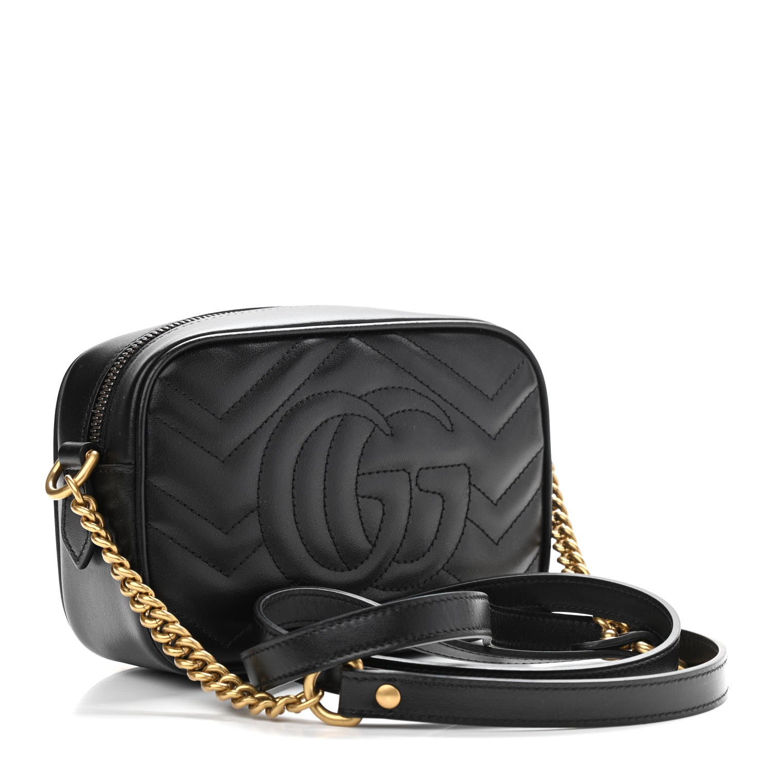 Gucci Calfskin Matelasse Mini GG Marmont Chain Shoulder Bag Black 3 of 10