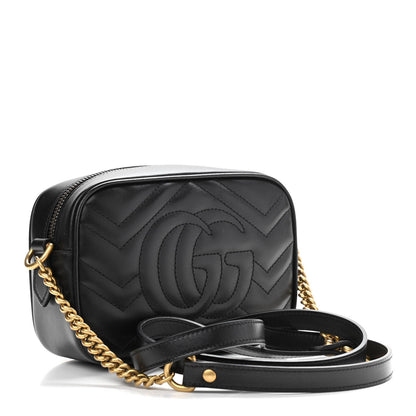 Gucci Calfskin Matelasse Mini GG Marmont Chain Shoulder Bag Black 3 of 10