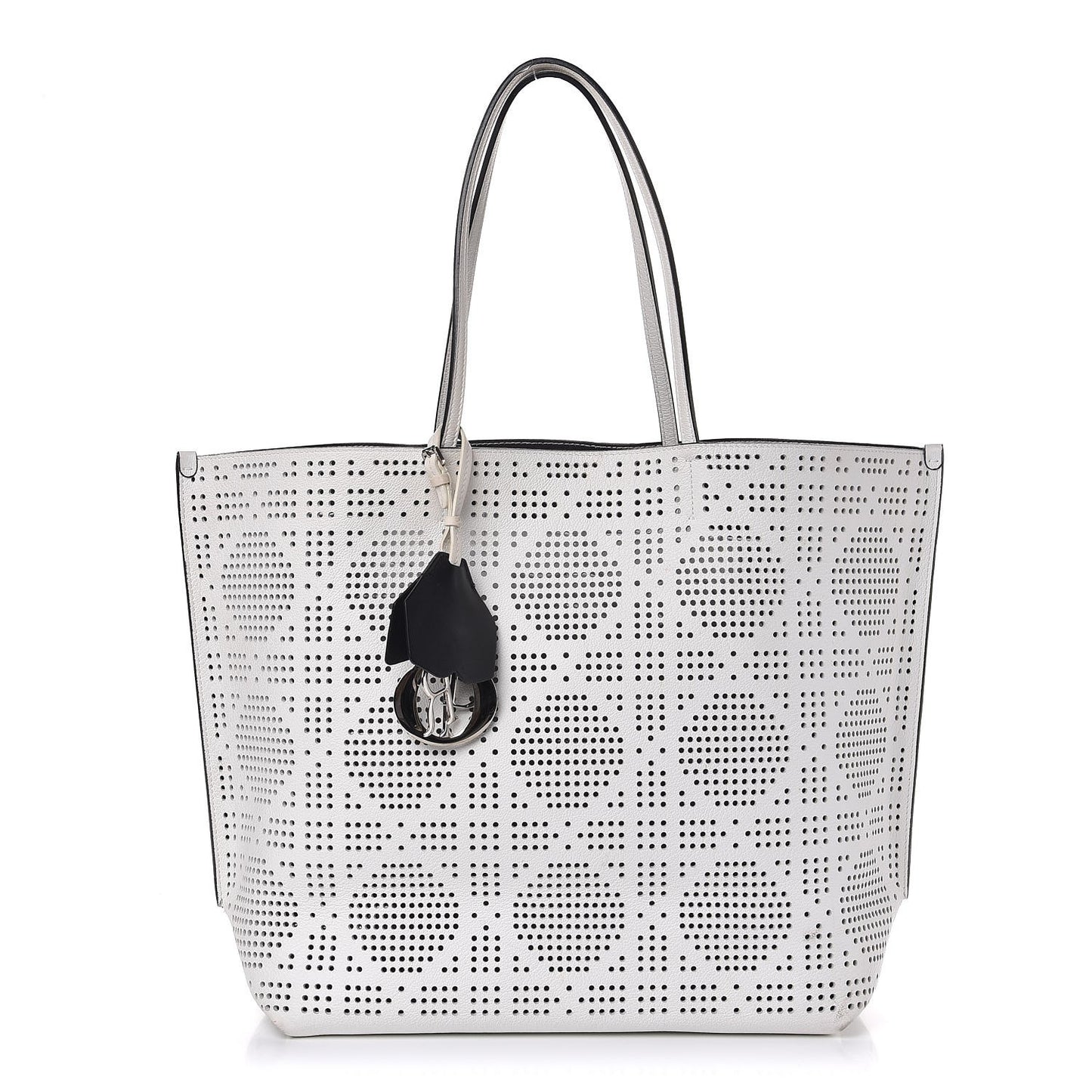 Calfskin Perforated Cannage Dioriva Tote White