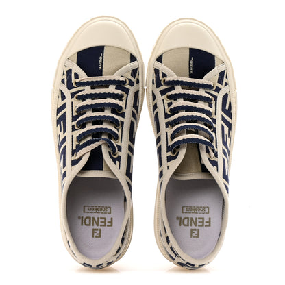 Fendi Woven Fabric FF Womens Domino Low Top Sneakers 38.5 Bei Midnight 2 of 10