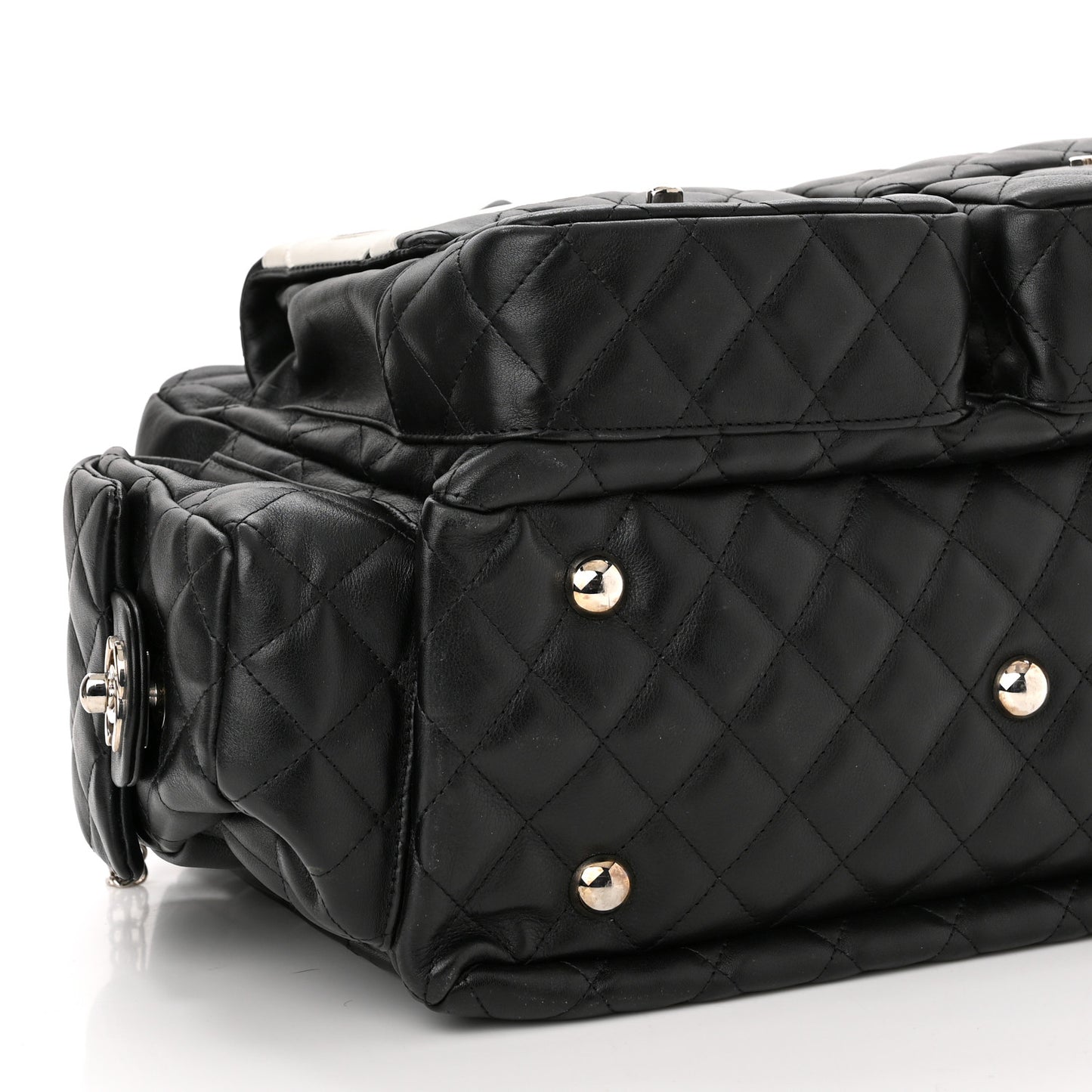 Calfskin Quilted Large Cambon Multipocket Reporter Black White
