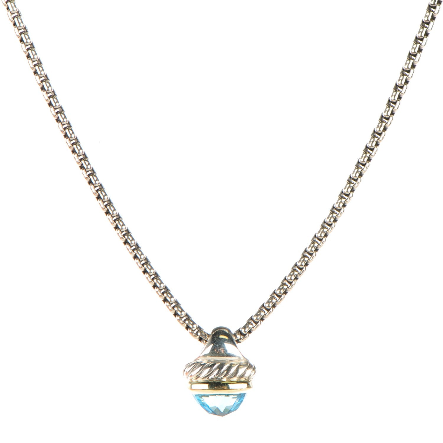 David Yurman Sterling Silver 14K Yellow Gold Blue Topaz 10mm Acorn Pendant Necklace 1 of 6