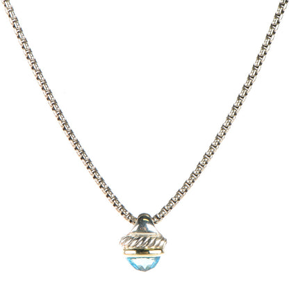 David Yurman Sterling Silver 14K Yellow Gold Blue Topaz 10mm Acorn Pendant Necklace 1 of 6