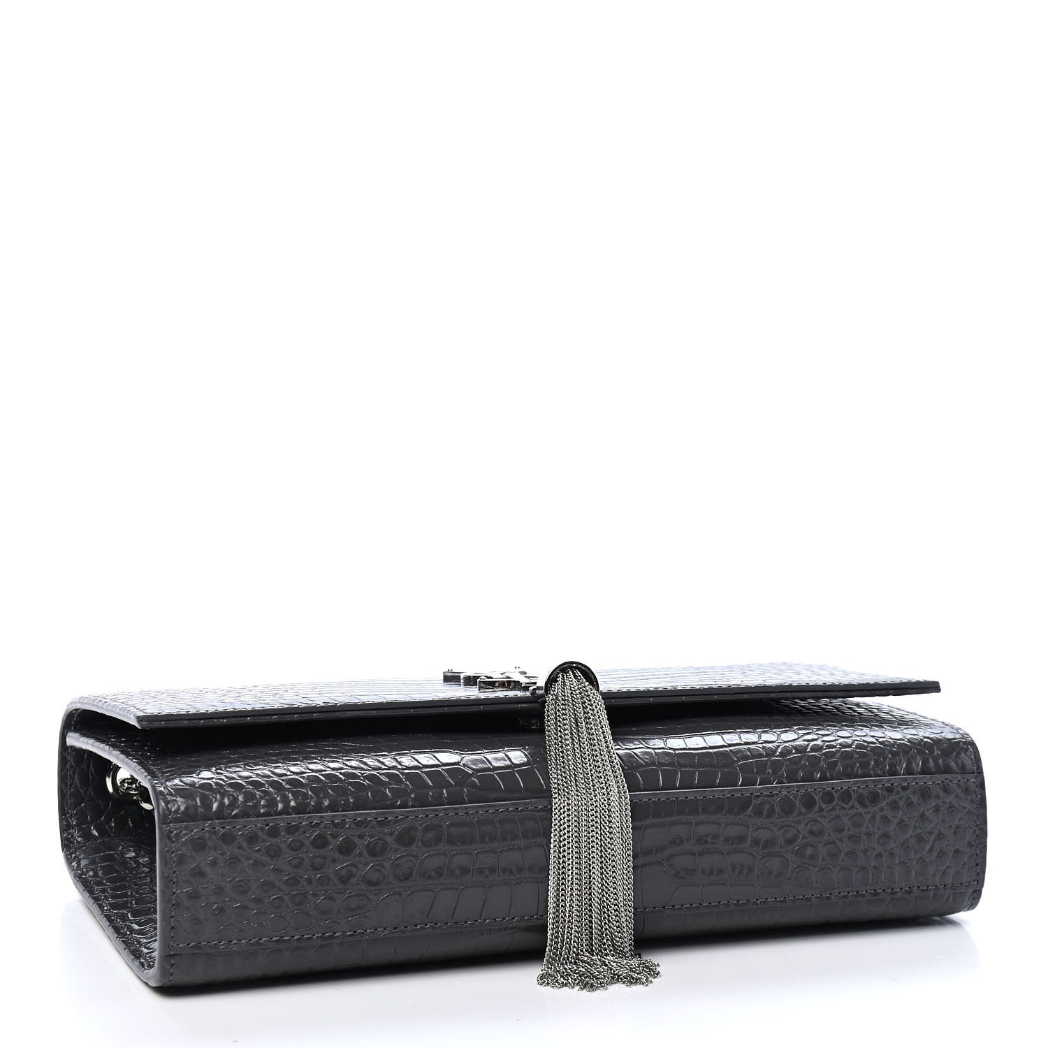 Saint Laurent Calfskin Crocodile Embossed Medium Classic Monogram Kate Tassel Satchel Storm 4 of 9