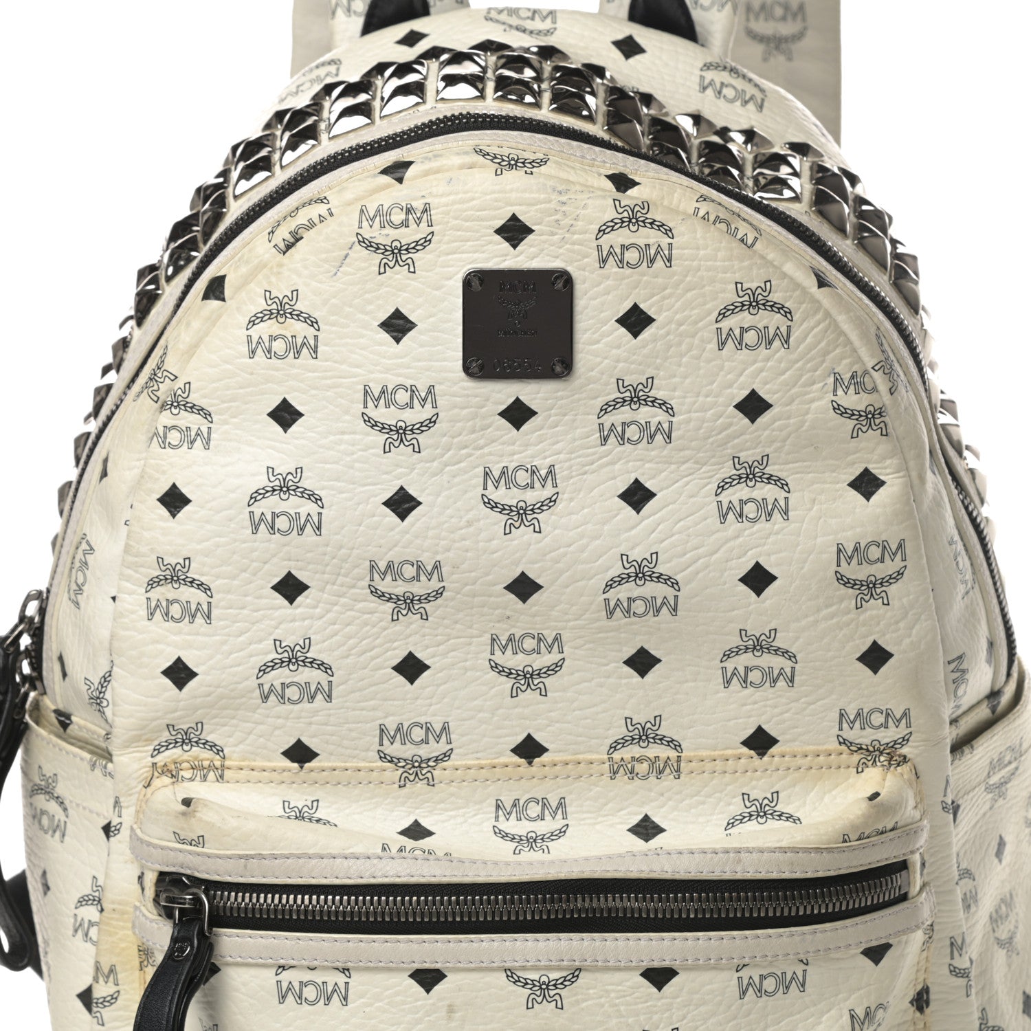MCM Visetos Crown Stud Medium Stark Backpack White 8 of 17