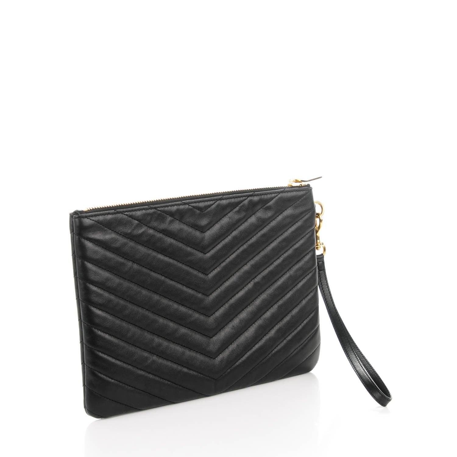 Saint Laurent Calfskin Matelasse Chevron Monogram A5 Wristlet Black 3 of 7