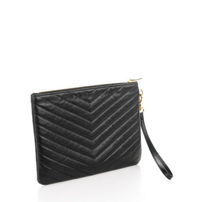 Saint Laurent Calfskin Matelasse Chevron Monogram A5 Wristlet Black 3 of 7