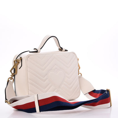Gucci Calfskin Matelasse Sylvie Web Small GG Marmont Top Handle Shoulder Bag White 3 of 8