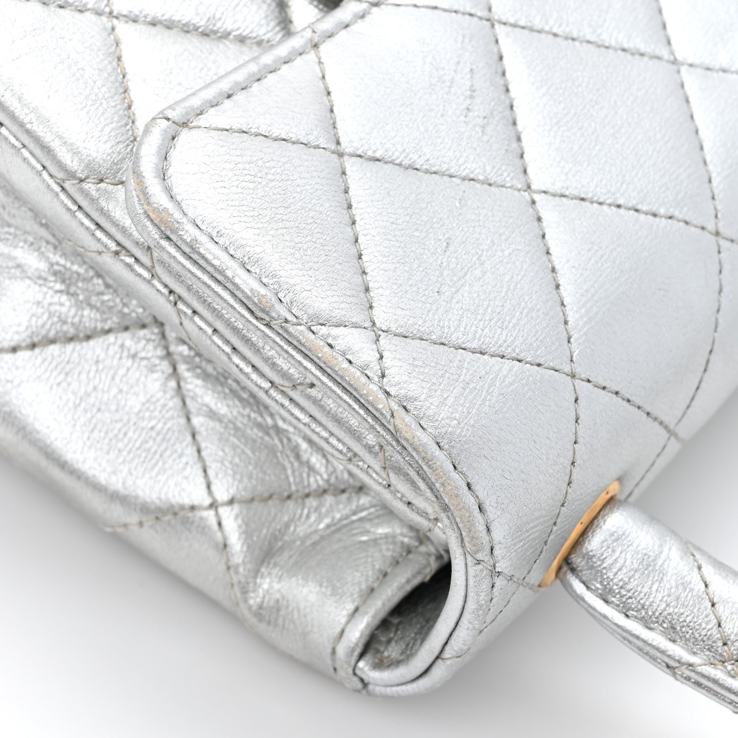 Metallic Lambskin Quilted Mini Kelly Silver