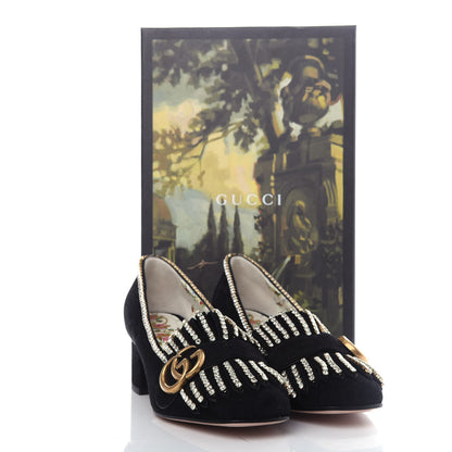 Gucci Kid Scamosciato Crystal GG Marmont Fringe 50mm Loafer Pumps 35.5 Black 10 of 10