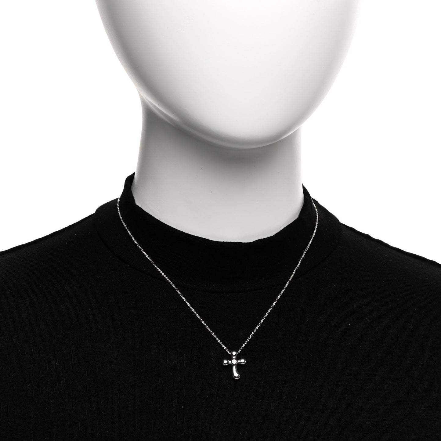 Sterling Silver Diamond Elsa Peretti Cross Pendant Necklace