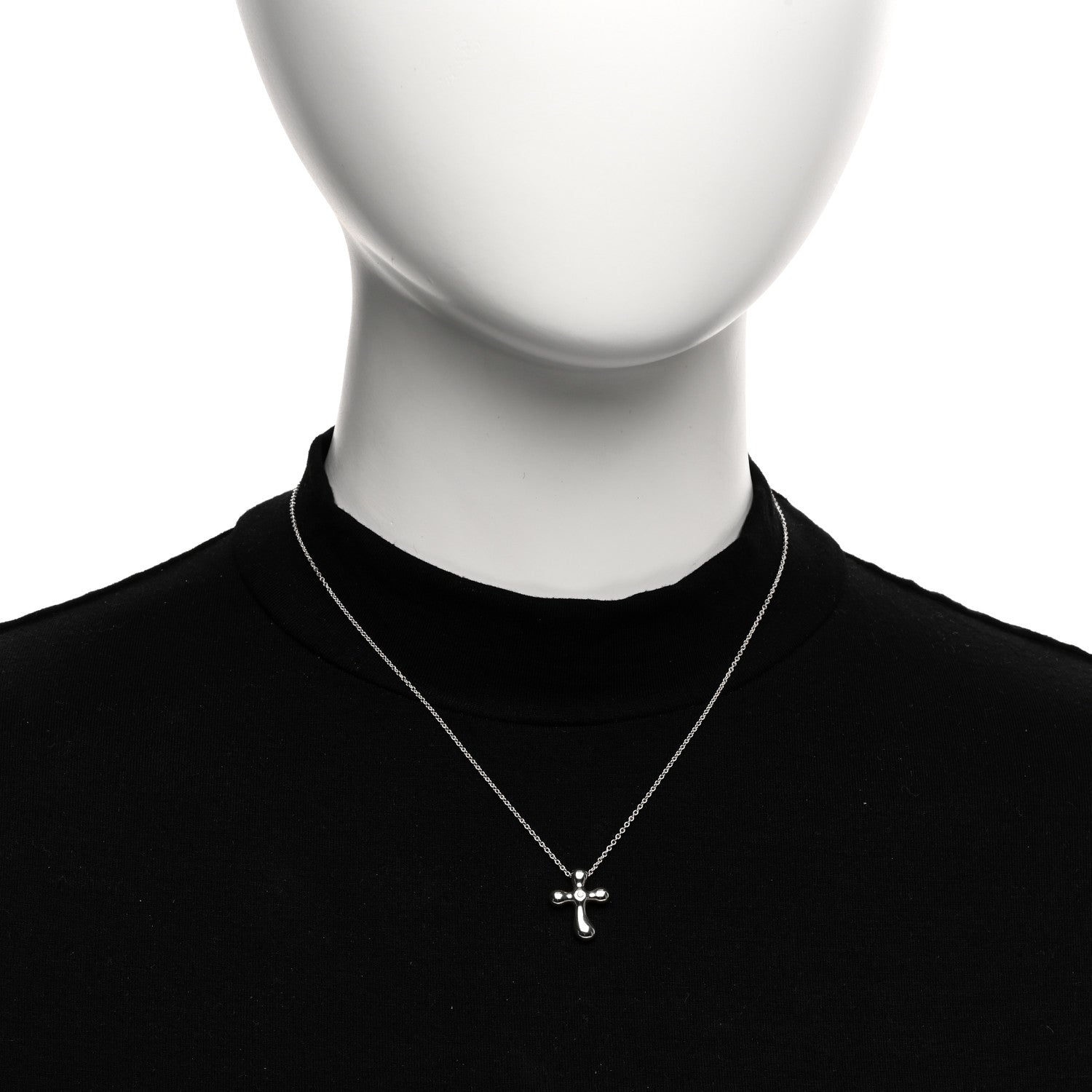 Tiffany Sterling Silver Diamond Elsa Peretti Cross Pendant Necklace 2 of 4