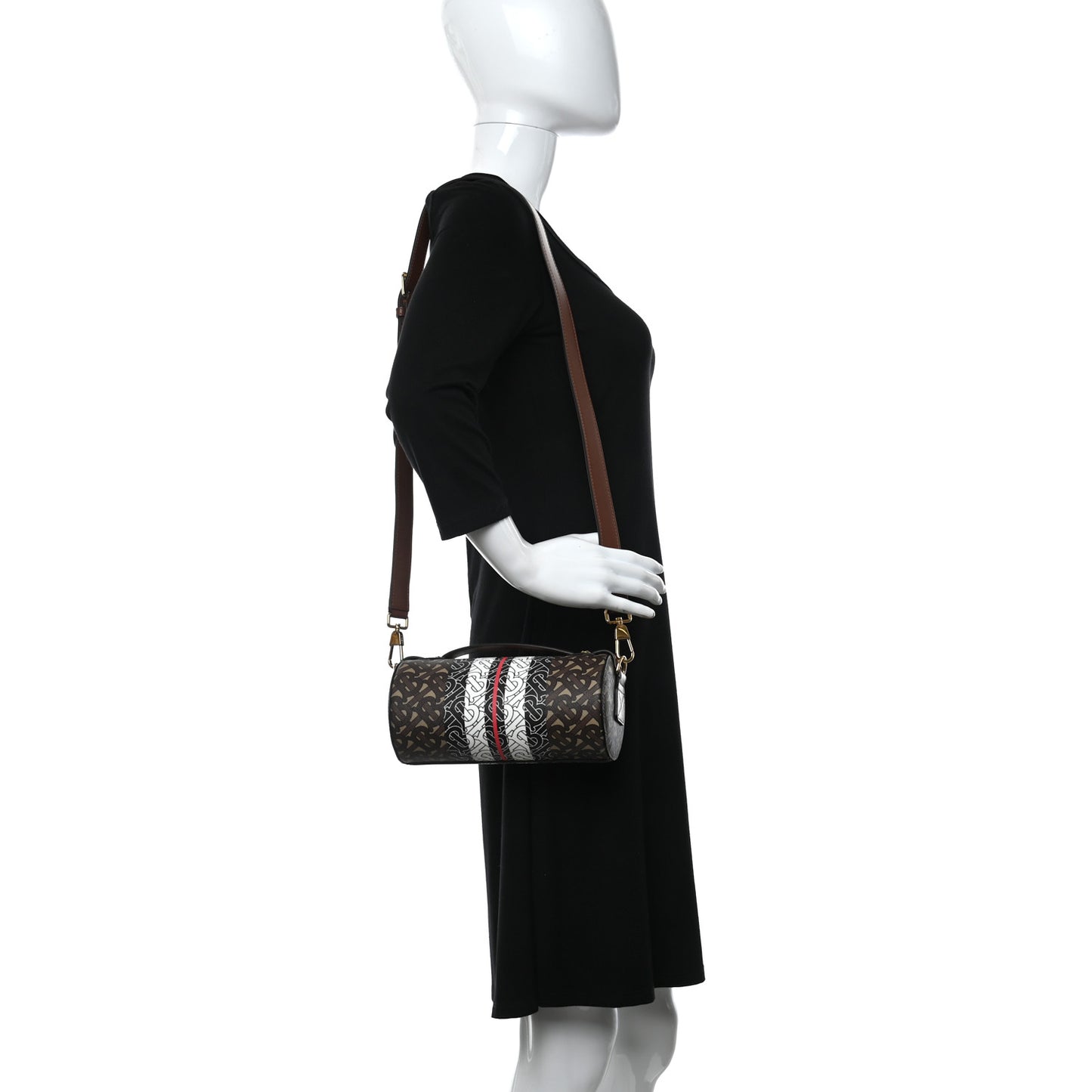 E-Canvas Monogram Stripe The Barrel Bag Bridle Brown