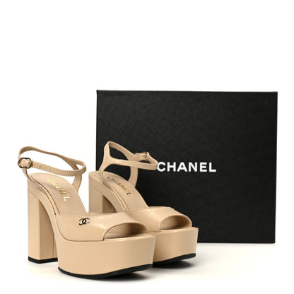 Chanel Calfskin CC Platform Sandals 36.5 Beige 9 of 9