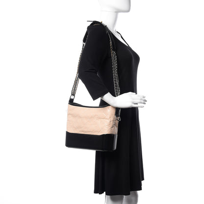 Chanel Aged Calfskin Quilted Medium Gabrielle Hobo Beige Black 2 of 9