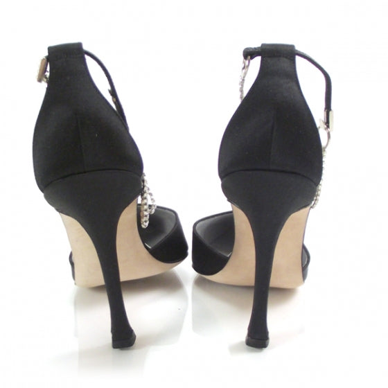 MANOLOBLAHNIKSatinCrystalAnklePumps39.5Black