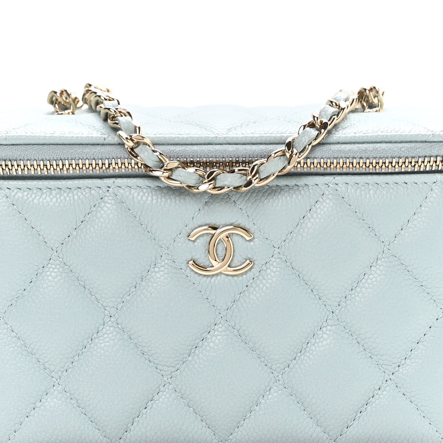 Chanel Caviar Quilted Small Tiny CC Vanity Case With Chain Light Blue Light Blue 9 of 12